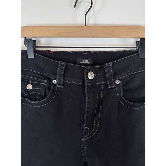 True Religion Men Jeans Black Ricky Relaxed Straight Flap Pocket Dark Wash 34x27 - Picture 9 of 15